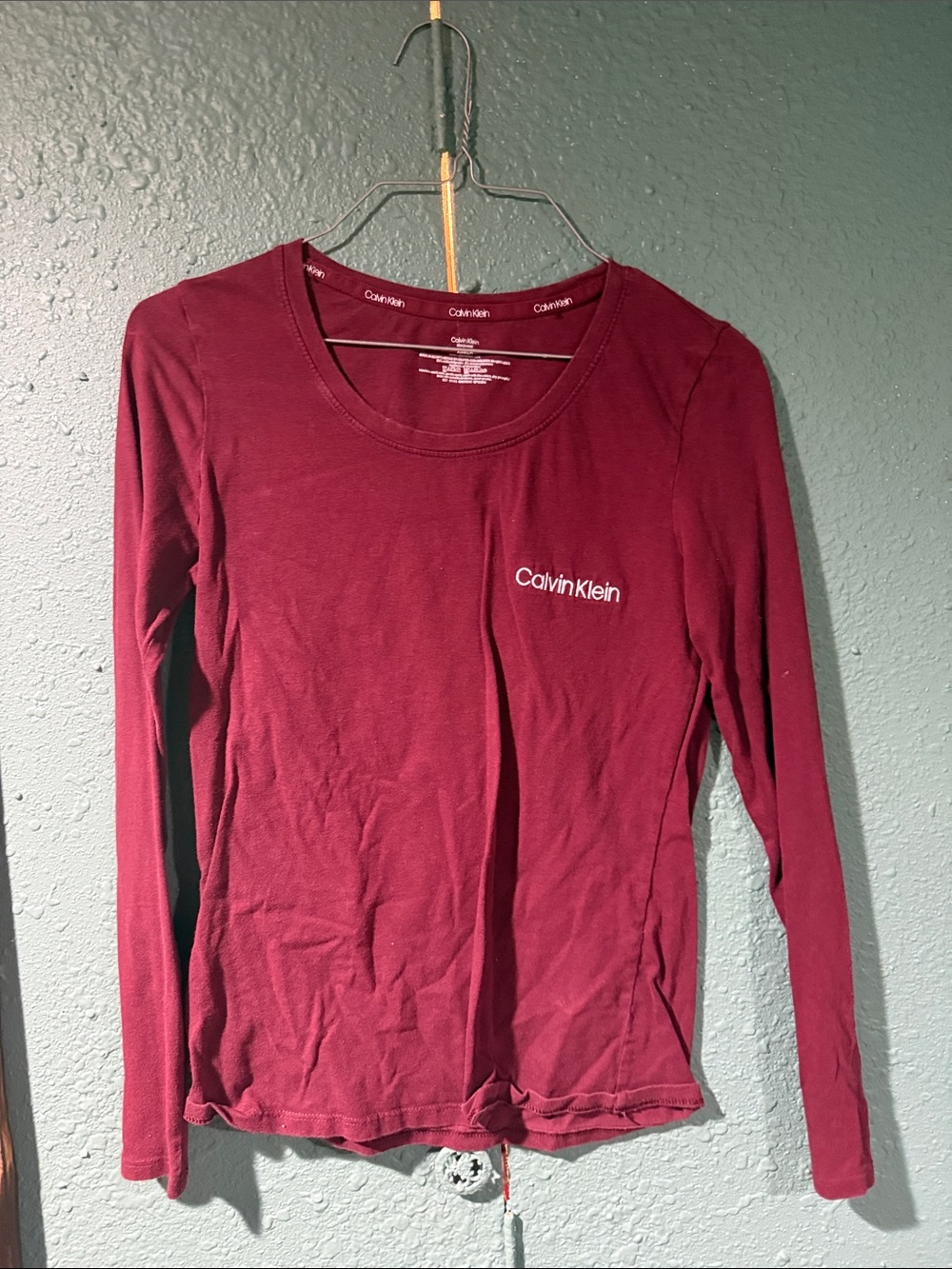Calvin Klein Long-Sleeve Crew Top in Deep Wine
